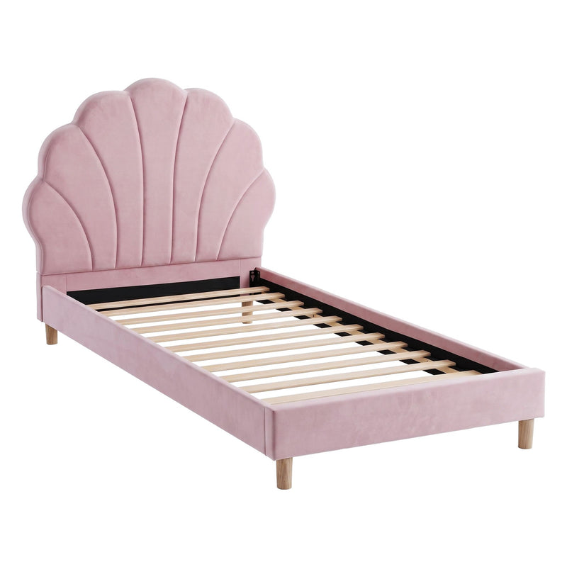 Artiss Single Bed Frame Scallop Upholstered Headboard Pink Velvet Platform Base Support up to 180kg - Lucendi Home