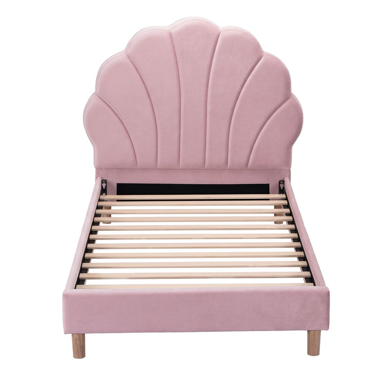 Artiss Single Bed Frame Scallop Upholstered Headboard Pink Velvet Platform Base Support up to 180kg - Lucendi Home
