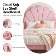 Artiss Single Bed Frame Scallop Upholstered Headboard Pink Velvet Platform Base Support up to 180kg - Lucendi Home