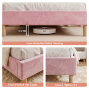 Artiss Single Bed Frame Scallop Upholstered Headboard Pink Velvet Platform Base Support up to 180kg - Lucendi Home