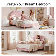 Artiss Single Bed Frame Scallop Upholstered Headboard Pink Velvet Platform Base Support up to 180kg - Lucendi Home