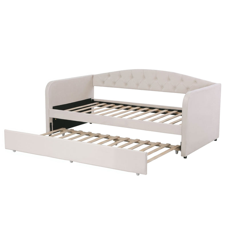 Artiss Single Daybed Velvet Trundle Bed Frame Tufted Guest Bed - Lucendi Home
