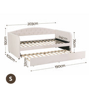 Artiss Single Daybed Velvet Trundle Bed Frame Tufted Guest Bed - Lucendi Home