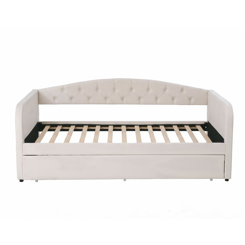 Artiss Single Daybed Velvet Trundle Bed Frame Tufted Guest Bed - Lucendi Home