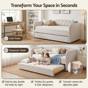 Artiss Single Daybed Velvet Trundle Bed Frame Tufted Guest Bed - Lucendi Home