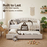 Artiss Single Daybed Velvet Trundle Bed Frame Tufted Guest Bed - Lucendi Home