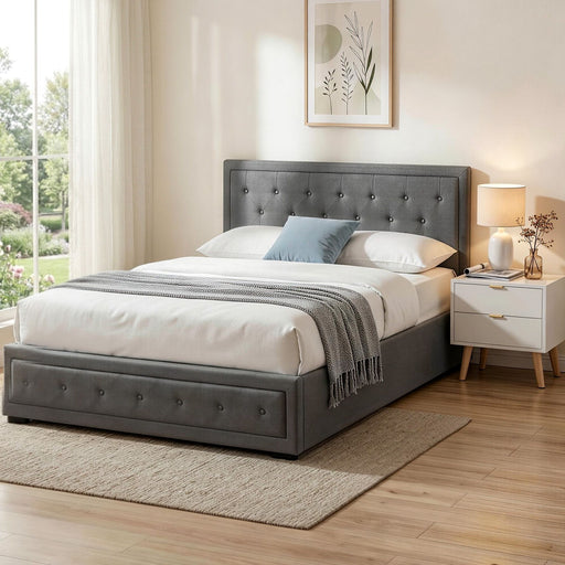 Artiss Upholstered Queen Gas Lift Storage Bed Frame with 2-Drawer Bedside Table Set - Lucendi Home