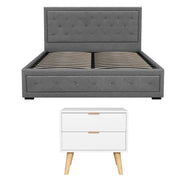 Artiss Upholstered Queen Gas Lift Storage Bed Frame with 2-Drawer Bedside Table Set - Lucendi Home