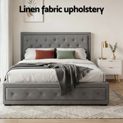 Artiss Upholstered Queen Gas Lift Storage Bed Frame with 2-Drawer Bedside Table Set - Lucendi Home