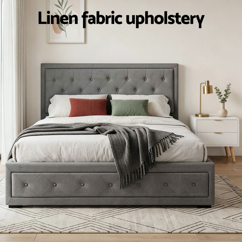 Artiss Upholstered Queen Gas Lift Storage Bed Frame with 2-Drawer Bedside Table Set - Lucendi Home