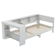 Artiss White Single Solid Wood Corner Platform Bed Frame with Built-in Desk, Storage Shelves and USB-C Charging Station for Small Spaces, Wooden Bed Base for Guest Room - Lucendi Home