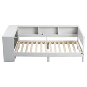 Artiss White Single Solid Wood Corner Platform Bed Frame with Built-in Desk, Storage Shelves and USB-C Charging Station for Small Spaces, Wooden Bed Base for Guest Room - Lucendi Home