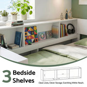 Artiss White Single Solid Wood Corner Platform Bed Frame with Built-in Desk, Storage Shelves and USB-C Charging Station for Small Spaces, Wooden Bed Base for Guest Room - Lucendi Home