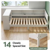 Artiss White Single Solid Wood Corner Platform Bed Frame with Built-in Desk, Storage Shelves and USB-C Charging Station for Small Spaces, Wooden Bed Base for Guest Room - Lucendi Home