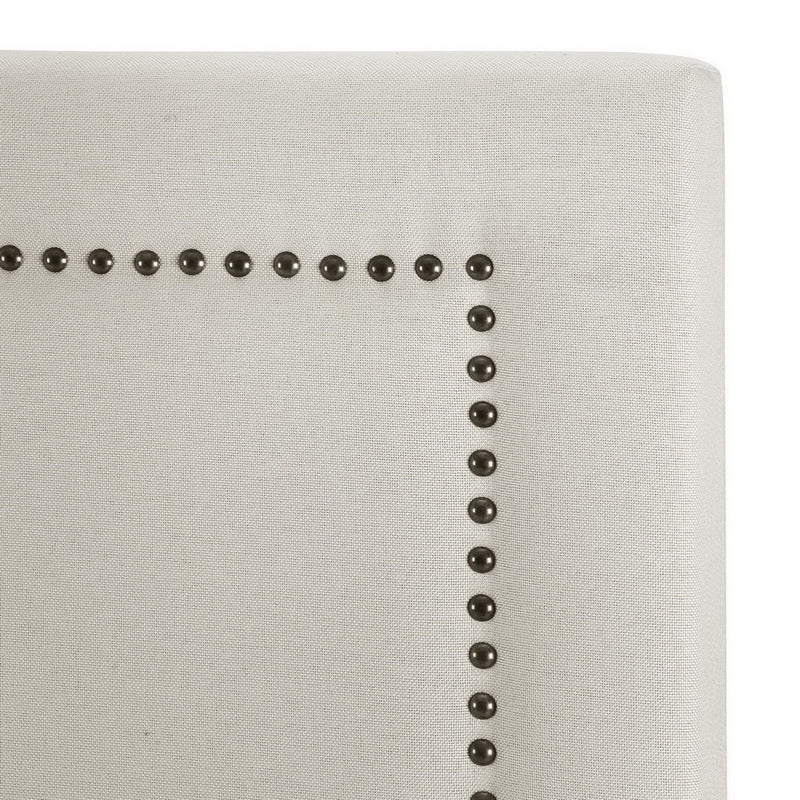 Beige Faux Linen Bedhead Queen - RIVE Nail-Edge Contemporary Headboard - Lucendi Home