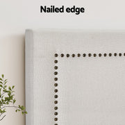Beige Faux Linen Bedhead Queen - RIVE Nail-Edge Contemporary Headboard - Lucendi Home