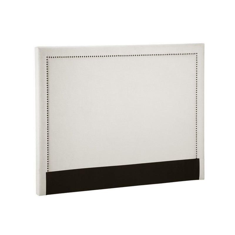 Beige Faux Linen Bedhead Queen - RIVE Nail-Edge Contemporary Headboard - Lucendi Home