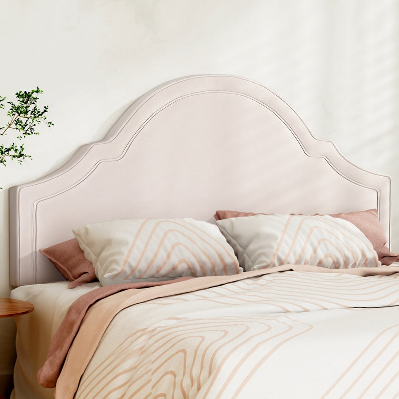 Beige Velvet Bedhead King - IRIS Scalloped Glamour Headboard - Lucendi Home