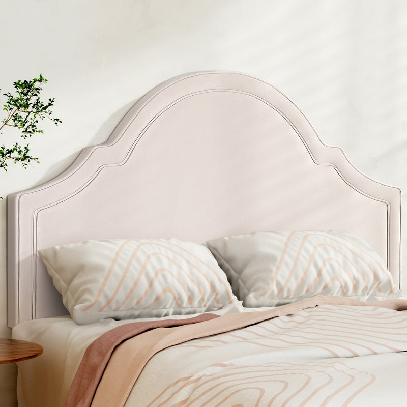Beige Velvet Bedhead Queen - IRIS Scalloped Glamour Headboard - Lucendi Home
