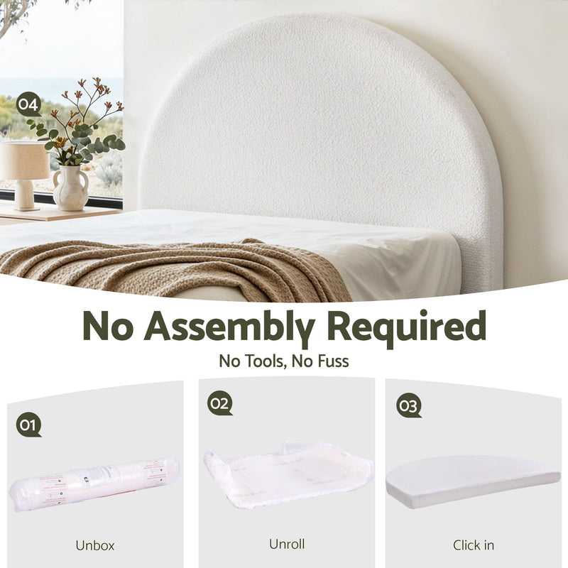 Boucle Fabric Headboard Double 154cm - Semi-Round No-Assembly Backrest - Lucendi Home