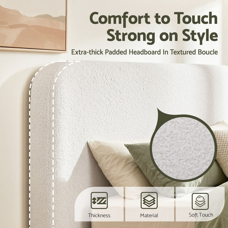 Boucle Fabric Headboard Double 155cm - No-Assembly Vacuum Compressed Backrest - Lucendi Home