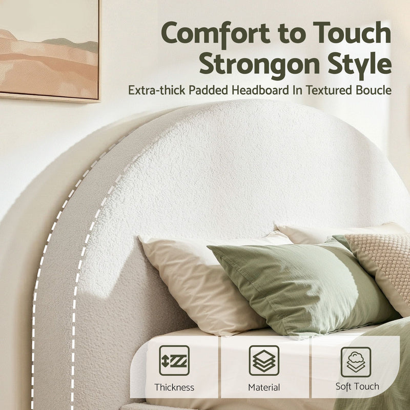 Boucle Fabric Headboard Queen 171cm - Semi-Round No-Assembly Backrest - Lucendi Home