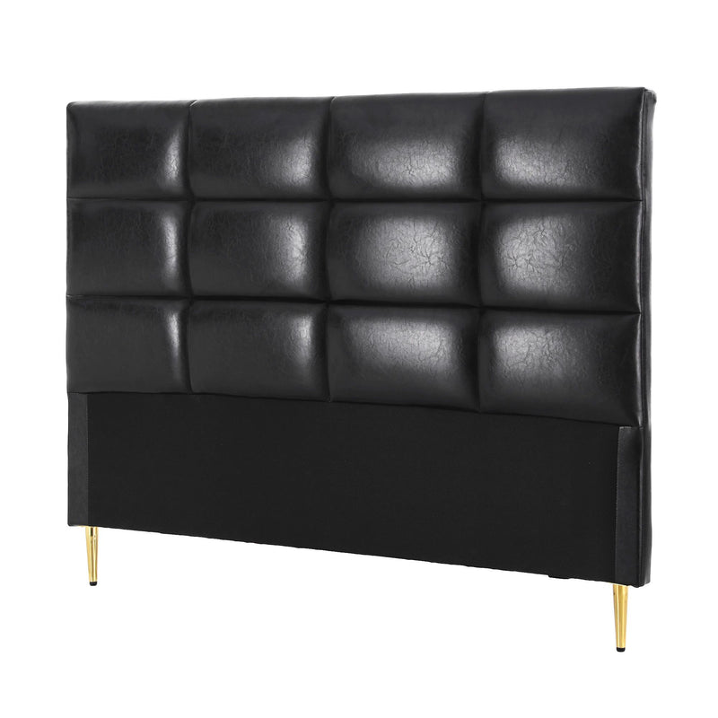 Charcoal Black PU Leather Bedhead Queen - Grid Tufted Wipeable Headboard - Lucendi Home