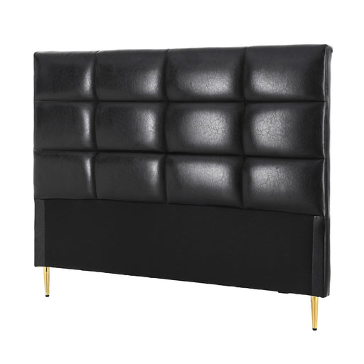 Charcoal Black PU Leather Bedhead Queen - Grid Tufted Wipeable Headboard - Lucendi Home