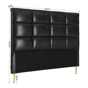 Charcoal Black PU Leather Bedhead Queen - Grid Tufted Wipeable Headboard - Lucendi Home