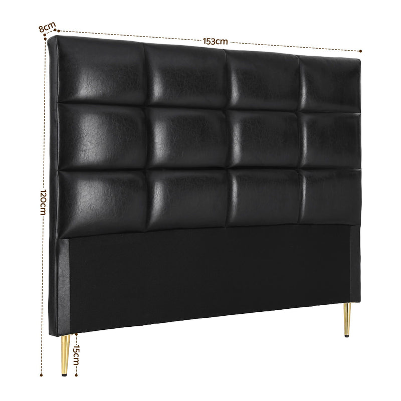 Charcoal Black PU Leather Bedhead Queen - Grid Tufted Wipeable Headboard - Lucendi Home