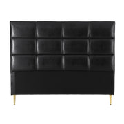 Charcoal Black PU Leather Bedhead Queen - Grid Tufted Wipeable Headboard - Lucendi Home