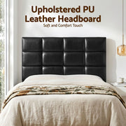 Charcoal Black PU Leather Bedhead Queen - Grid Tufted Wipeable Headboard - Lucendi Home