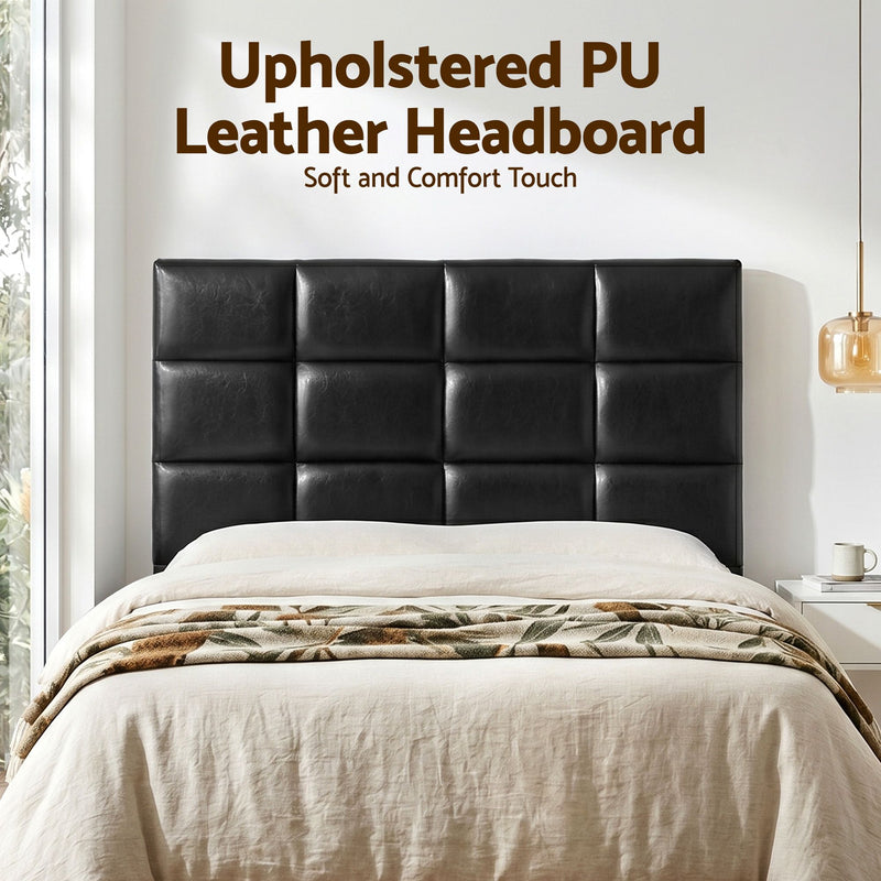 Charcoal Black PU Leather Bedhead Queen - Grid Tufted Wipeable Headboard - Lucendi Home