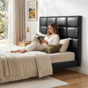 Charcoal Black PU Leather Bedhead Queen - Grid Tufted Wipeable Headboard - Lucendi Home