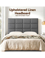 Charcoal Linen Bedhead Double - Art Deco Grid Tufted Headboard - Lucendi Home