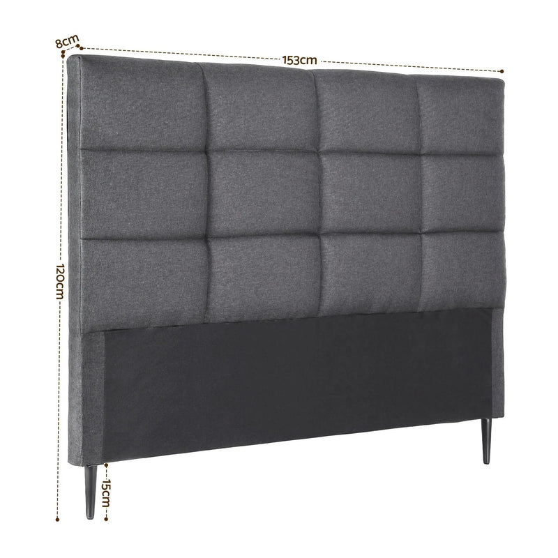 Charcoal Linen Bedhead Queen - Art Deco Grid Tufted Headboard - Lucendi Home