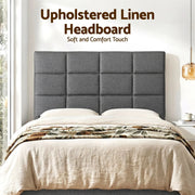 Charcoal Linen Bedhead Queen - Art Deco Grid Tufted Headboard - Lucendi Home