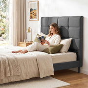 Charcoal Linen Bedhead Queen - Art Deco Grid Tufted Headboard - Lucendi Home