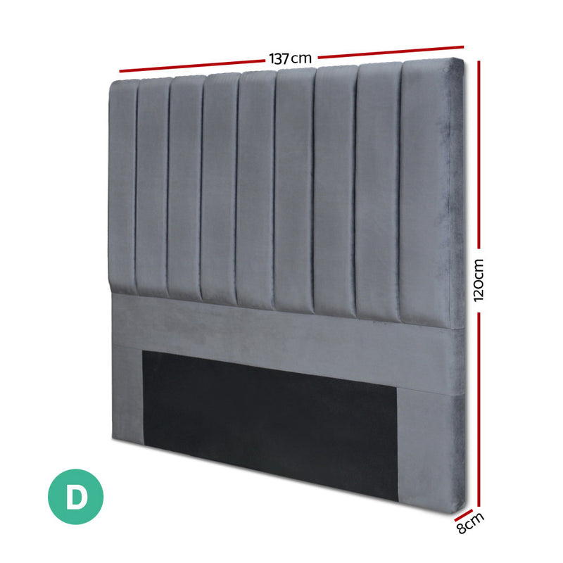 Dark Grey Velvet Bedhead Double - Sala Plush Panel Headboard - Lucendi Home