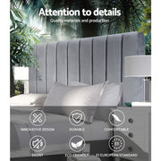 Dark Grey Velvet Bedhead Double - Sala Plush Panel Headboard - Lucendi Home