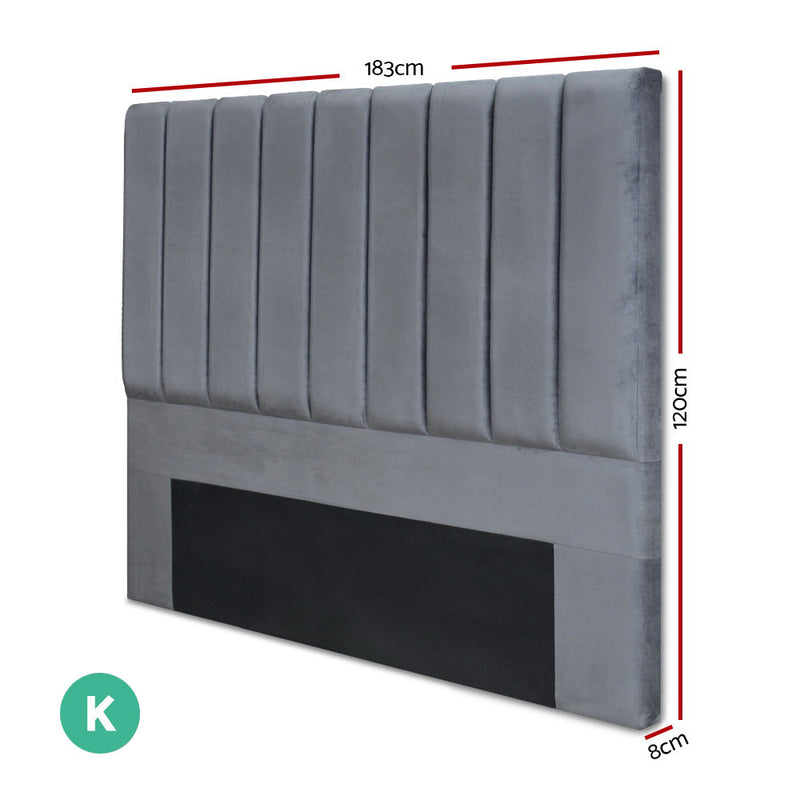 Dark Grey Velvet Bedhead King - Sala Plush Panel Headboard - Lucendi Home