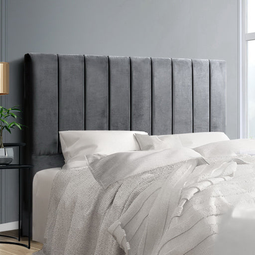 Dark Grey Velvet Bedhead Queen - Sala Plush Panel Headboard - Lucendi Home