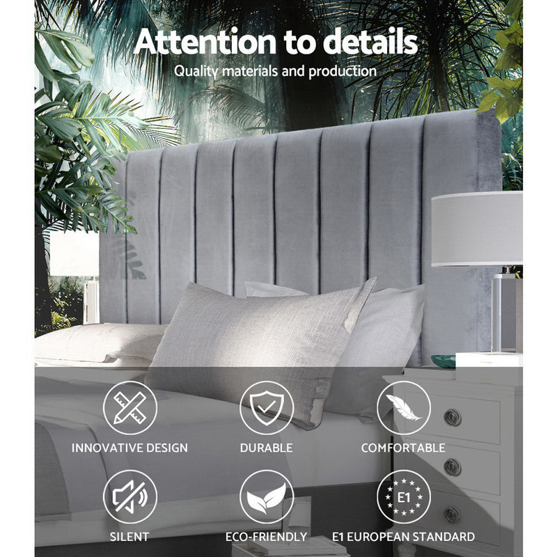 Dark Grey Velvet Bedhead Queen - Sala Plush Panel Headboard - Lucendi Home