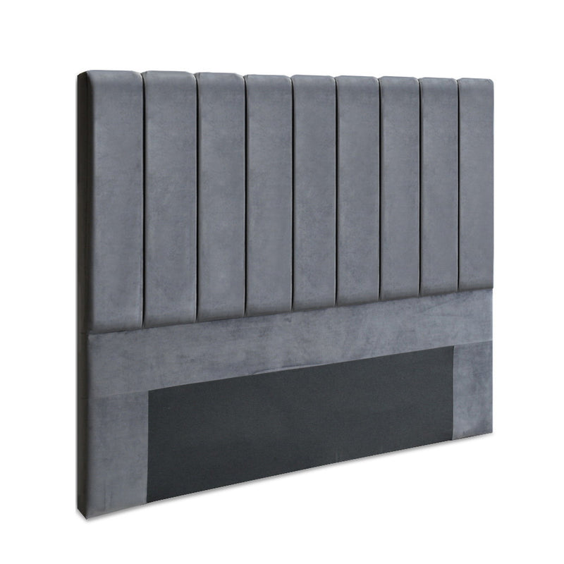 Dark Grey Velvet Bedhead Queen - Sala Plush Panel Headboard - Lucendi Home
