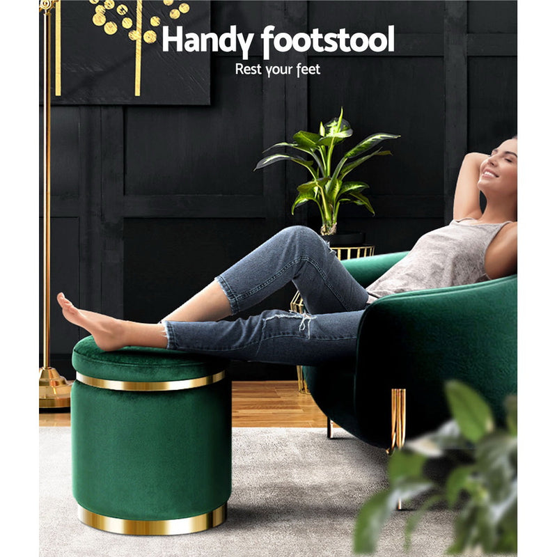 Artiss Ottoman Foot Stool Round Velvet Green