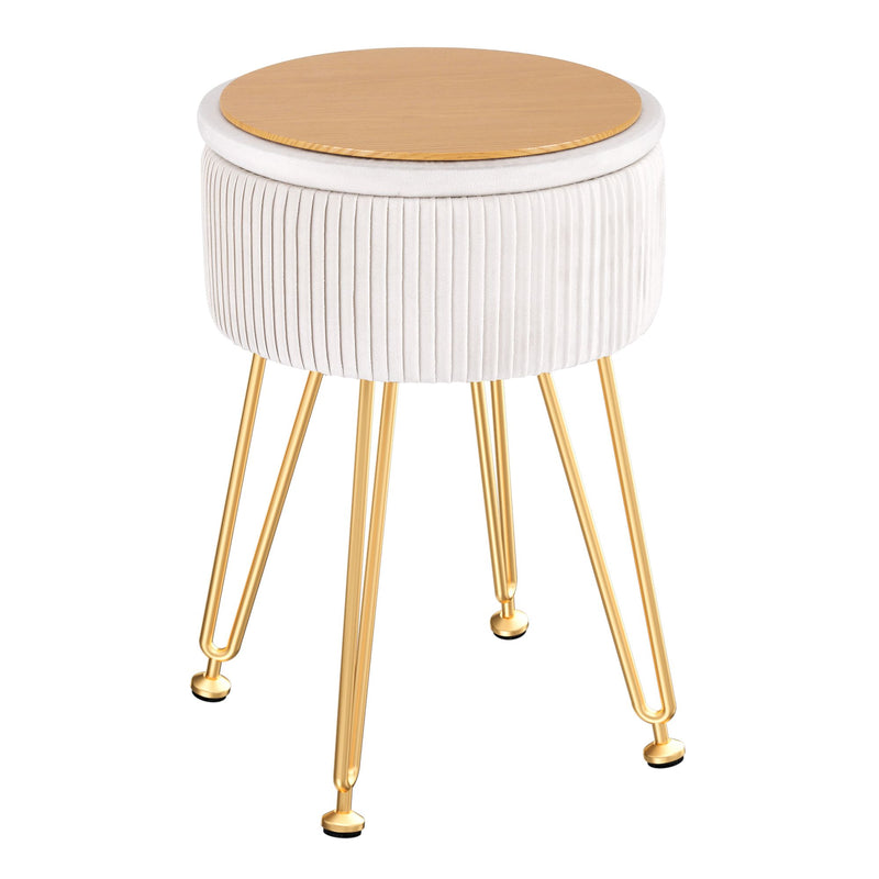 Artiss Ottoman Storage Foot Stool Vanity Velvet Round White