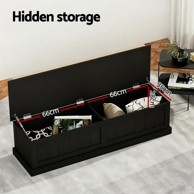Artiss Storage Ottoman Blanket Box 140cm Fluted Black