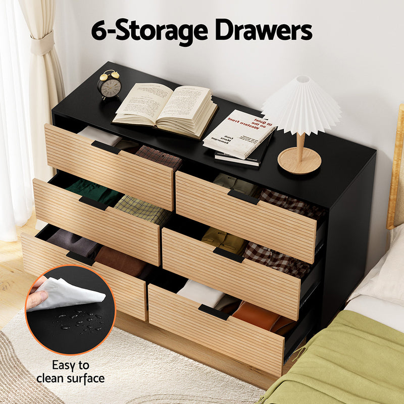Artiss 6 Chest of Drawers Dresser Table Black&Pine
