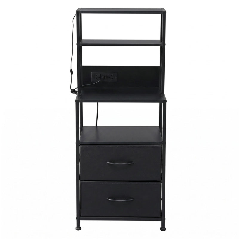 Artiss Bedside Table Tall Nightstand with Charging Station Drawers LED Black