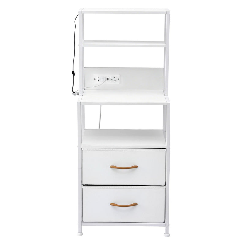 Artiss Bedside Table Tall Nightstand with Charging Station Drawers LED White